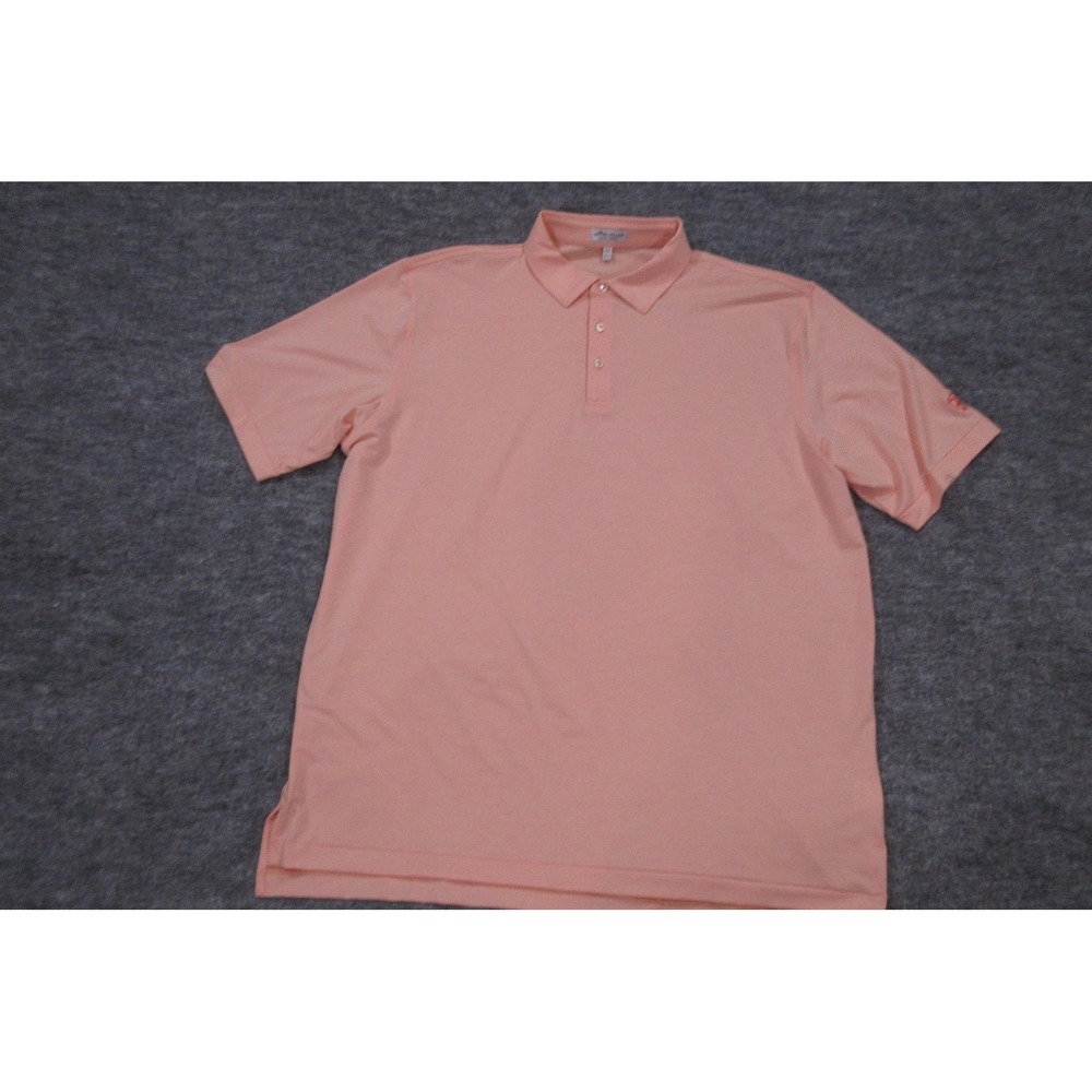 Peter Millar‎ Shirt Mens 2XL Summer Comfort Orange Striped Golf Polo Logo Knit